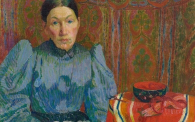 CUNO AMIET(Soleure 1868-1961 Oschwand)Portrait d'Emilie Amiet-Baer. 1894.Huile sur toile.Signé et daté au centre à droite...