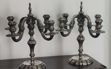 Candelabrum, Important candlesticks (2) - .800 silver - Italy - First half 20th century