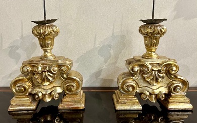 Candlestick Pair of antique Tuscan candlesticks - 19th century (2) - Wood