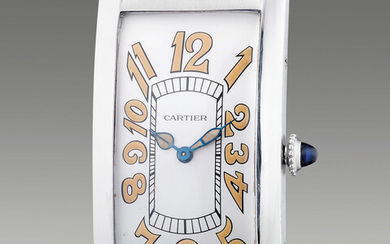 Cartier, Ref. 61134971 An extremely rare and attractive white gold curved rectangular-shaped wristwatch with luminous Arabic numerals