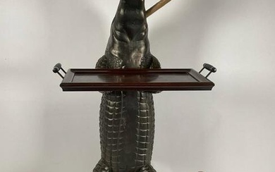 Carved Wood Alligator Holding a Tray