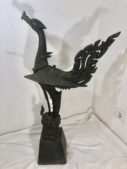 Carving, Statue (1) - Bronze - Hamsa oiseau du paradis ThaiH96cm - Thailand - First half 20th century