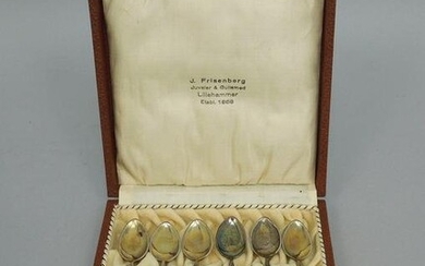 Cased Set of (6) Sterling & Enamel Demitasse Spoons.