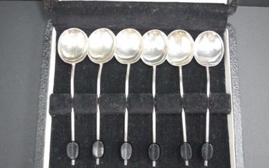 Cased set of sterling silver coffee bean spoons