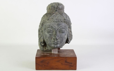 Cast Stone Head Of Buddha In the Ganadaharian Style H: 29cm