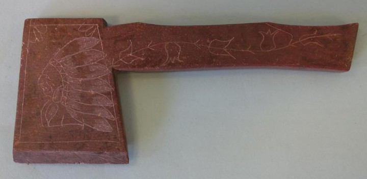 Catlinite Carved & Incised Tomahawk Axe