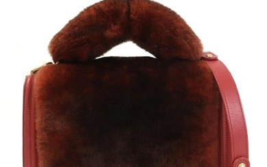 Chanel CHANEL handbag diagonal shoulder bag boy fur/leather brown red gold ladies e55871a