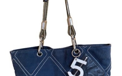 Chanel - Chanel Cruise 2004/05 denim navy blue diamond stitch tote with no.5 charm - Handbag