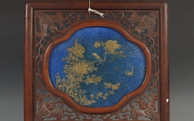 China, powder blue glazed plaque, 18th/19th century, gilded...