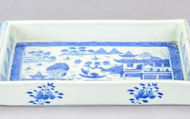 Chinese Canton Blue & White Porcelain Tray