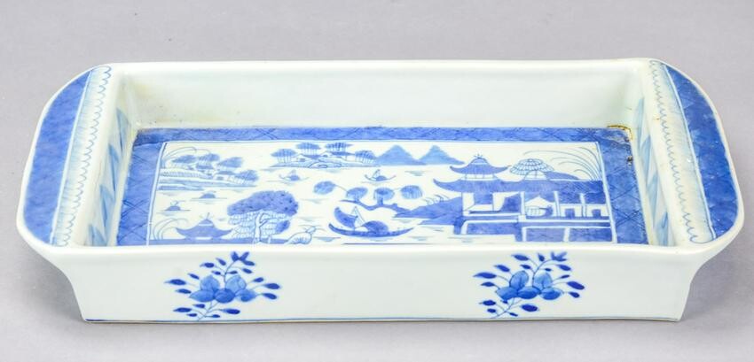 Chinese Canton Blue & White Porcelain Tray