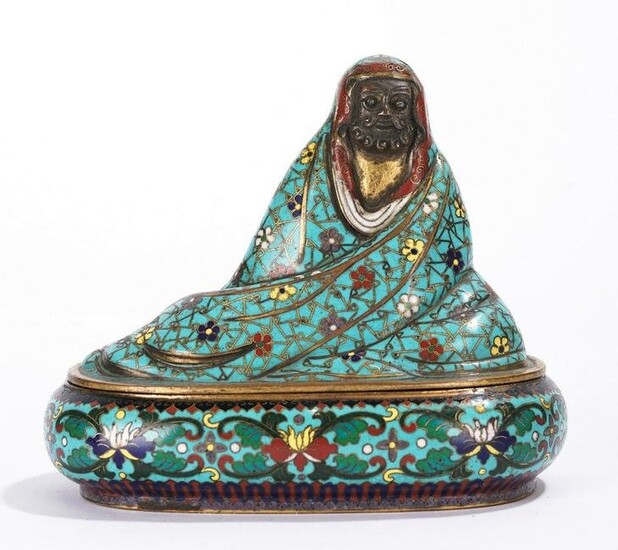 Chinese Cloisonne Enamel and Copper Bodhidharma Box