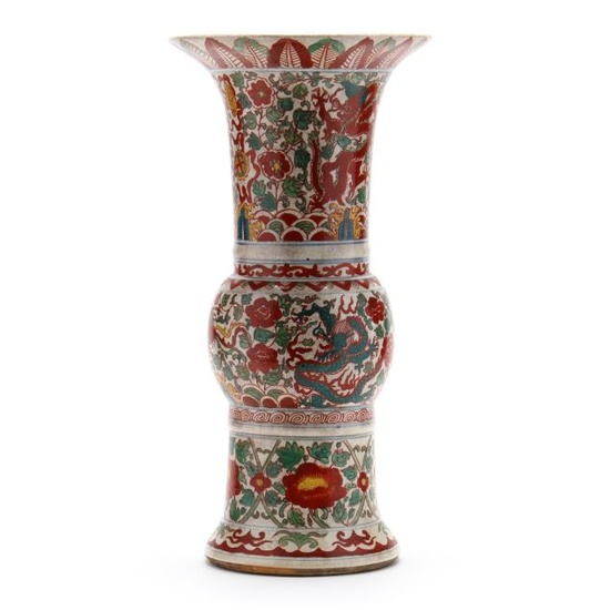 Chinese Crackle Vase with Dragons and Phoenixes