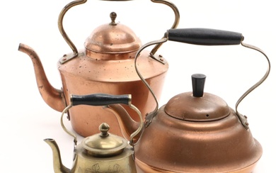 Chinese Engraved Brass with Other Copper Kettles, 20th Century
