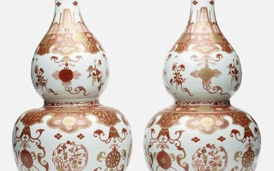 Chinese Export, Iron-Red double gourd vases, pair