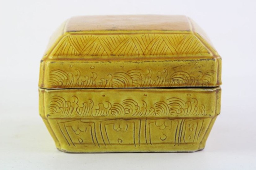 Chinese Imperial Yellow Glazed Hongzhi Mark Covered Porcelain 'Dragon' Box, Mark to Base, H11cm x W16.5cm x D16.5cm