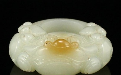 Chinese Natural Hetian Jade Fortune Beast Thumb Ring