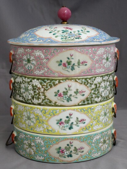 Chinese Qing Nonya Straits Porcelain Tingkat Stacking Food Container A9WBC