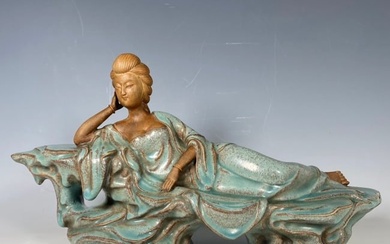 Chinese Ru Kiln Blue Glaze Porcelain Sleeping Beauty Porcelain Statue