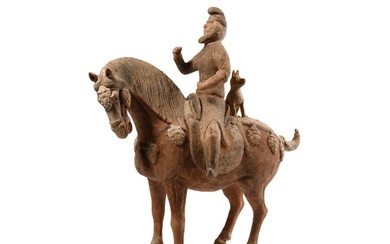 Chinese Tang Ceramic Horse and Rider with Dog