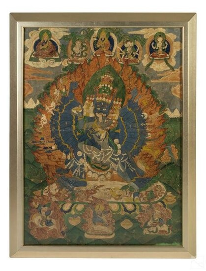 Chinese Tibetan Thangka Buddha Figural Painting