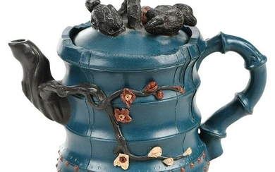Chinese Yixing Teapot and Cover with Blue Ground