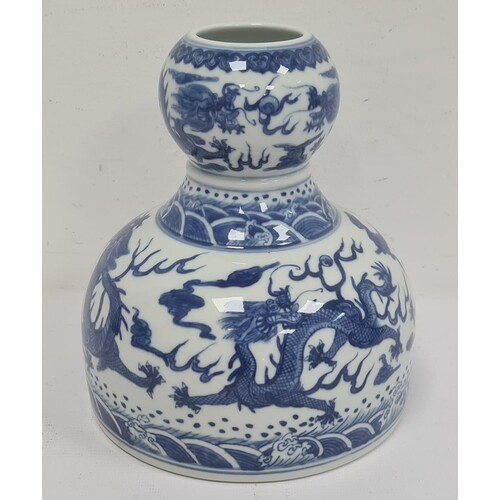 Chinese porcelain double-gourd vase with broad flat base and...