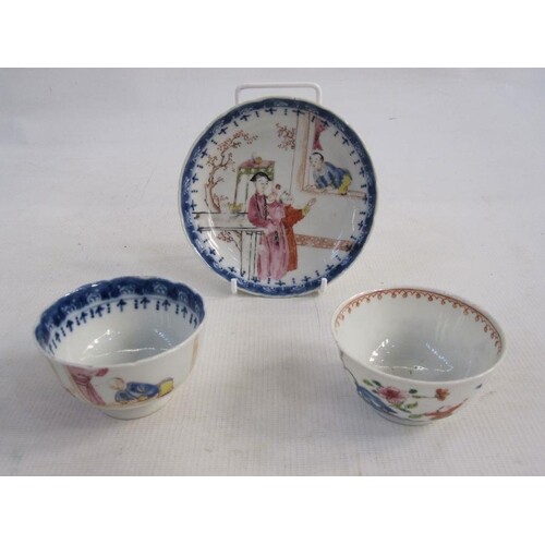 Chinese porcelain teabowl and saucer with polychrome painted...