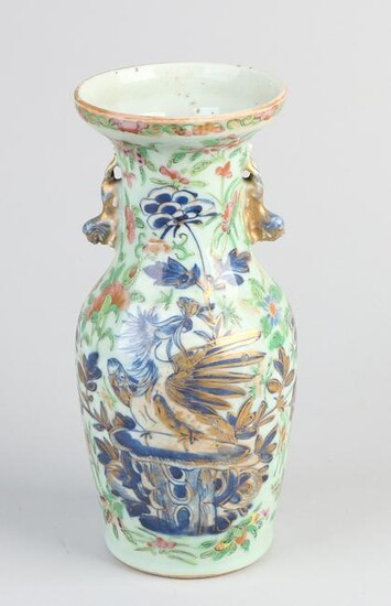 Chinese porcelain vase with bird of paradise / insects