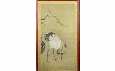Chinese schildering met twee kraanvogels - 111 x 57,5 ||Chinese painting