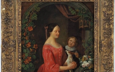 Christian Friedrich Fues (1772, Tübingen - 1836, Nürnberg) - Porträt Mutter mit Kind und Hund...