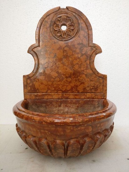 Church hand basin fountain, 2 modules - H 50 cm - Rosso Verona Brocato marble - First half of the 20th century