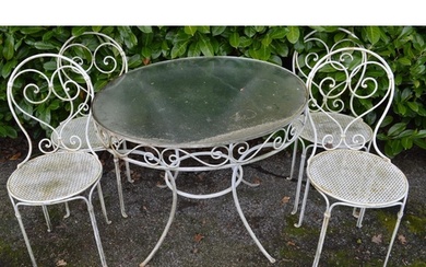 Circular glass top table - 91cm dia x 73cm tall together wit...