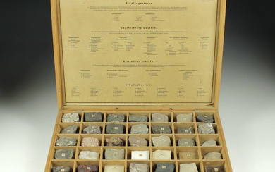 Collection de minéraux. Allemagne, vers 1950, Christ & Stolte Lehrmittelwerkstätte Frankfurt am Main, boîte en...