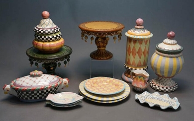 Collection of Fourteen MacKenzie-Childs Art Pottery Table Articles