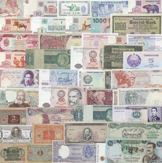 Collection of banknotes from all over the world, in total 125 pcs in varying condition incl. a few better