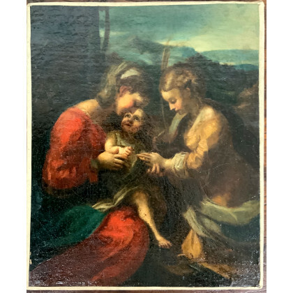 Copia da Correggio "Matrimonio mistico di santa Caterina" antico dipinto ad olio su tela (cm 28x23) ll dipinto originale di...