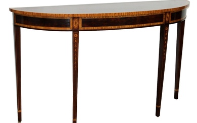 Councill Sheraton style demi lune console table in mahogany
