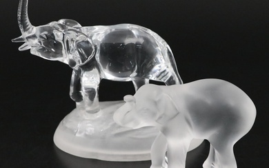 Cristal d'Arques-Durand "Elephant" and Lalique "Timori Baby Elephant" Figurines