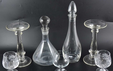 Crystal ship's decanter, another contemporary decanter, etc