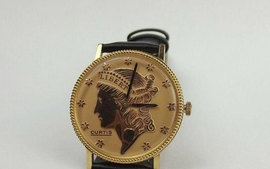 Curtis Gold Plated Liberty Coin Wrist Watch c1980's