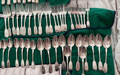 Cutlery set (88) - .875 (84 Zolotniki) silver - Maker A.F. - St. Petersburg - Russia - Late 19th century
