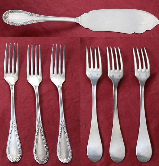 Cutlery set, Miracoli-Peruzzi - 3 forks + spatula for dessert - .800 silver - Italy - First half 20th century