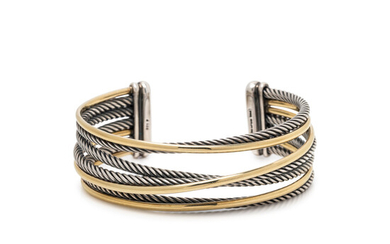 DAVID YURMAN, STERLING SILVER AND YELLOW GOLD 'CROSSOVER' CUFF BRACELET