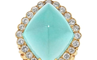 David Webb Platinum & 18K Yellow Gold Turquoise And Diamond 3.30cttw Right Hand Ring