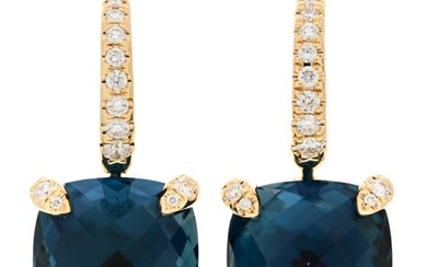 David Yurman 18K Yellow Gold Diamond Blue Topaz 11mm Chatelaine Drop Earrings