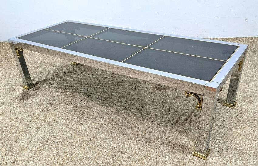 Decorator Brass and Chrome Coffee Table. Inset glass
