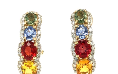 Designer Rainbow Sapphire & Diamond Earrings