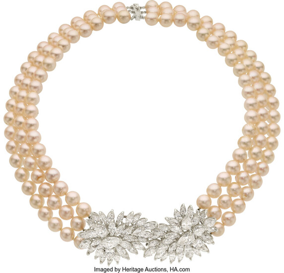 Diamond, Cultured Pearl, Platinum Necklace, Linz The convertible necklace...
