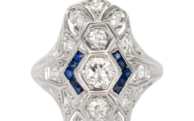 Diamond and Sapphire Platinum Engagement Ring